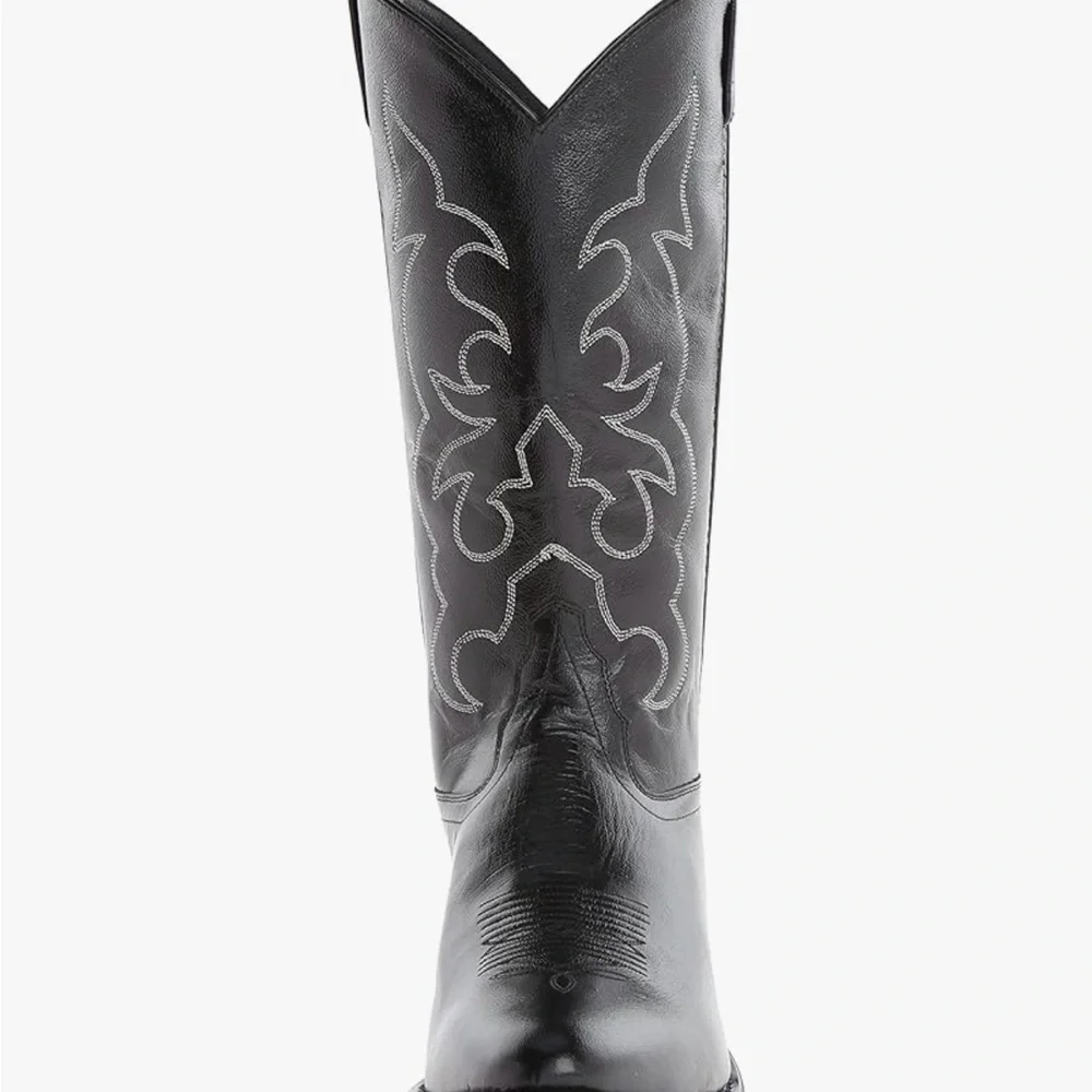 Old West men’s stitched cushioned round toe cowboy western boots, 10 wide - Picture 2 of 8